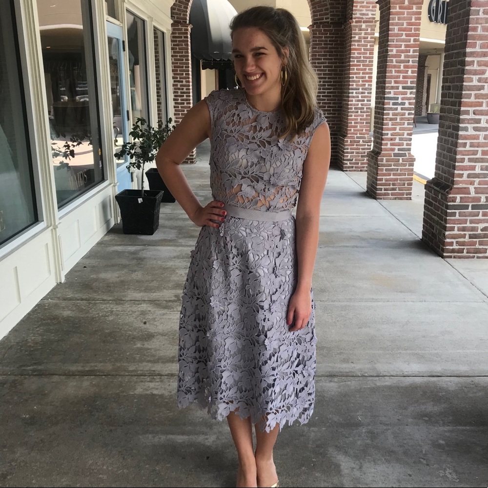 Tea length blue grey dress